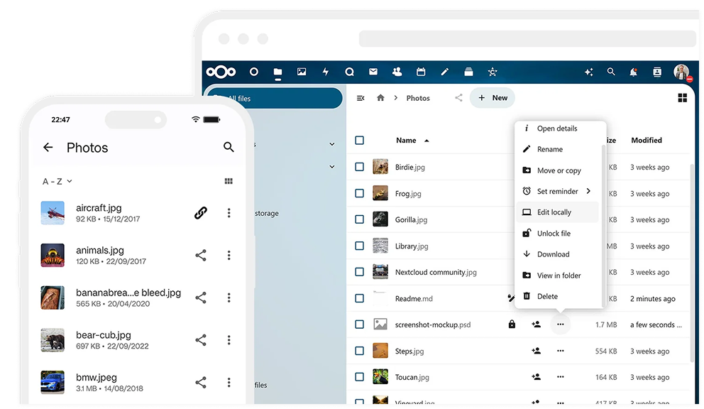 Interface Nextcloud